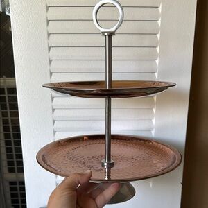 Two-Tier Copper and Silver Serving Stand